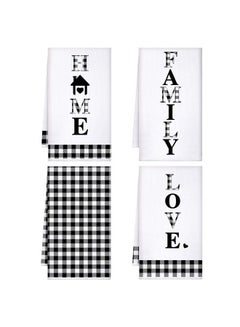 اشتري 4 Pieces Buffalo Plaid Kitchen Towels Black White Plaid Towels Home Family Love Hand Towels Set Farmhouse Fast Drying Decorative Towels For Cooking في الامارات