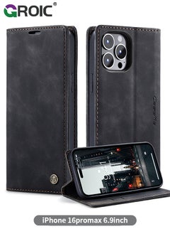 Buy For iPhone 16 Pro Max Phone Case, Luxury Leather Wallet Cover, Leather Wallet Case Classic Design with Card Slot and Magnetic Flip Folding Case,iPhone 16 Pro Max Phone Shell 6.9'' in UAE