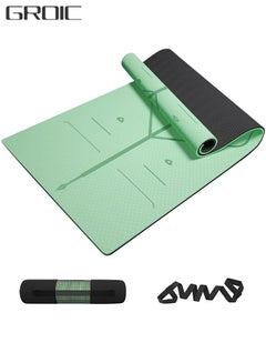 اشتري 6MM Yoga Mat Non Slip– Patented Alignment System, Warrior-Like Grip, Non-Slip, Eco-Friendly and Biodegradable, Sweat Resistant, TPE Workout Mat في السعودية