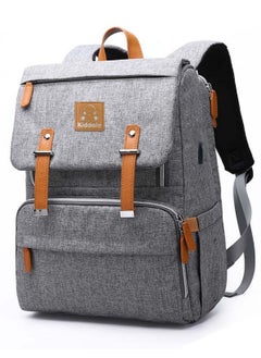 Buy Multifunctional Diaper Organizer Bag With Laptop Compartment, USB Charging Cable, Insulated Pocket And Stroler Hooks- Grey in UAE