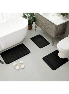 اشتري 3-Pieces Coral Velvet Bathroom Floor Mat Suit Solid Color Toilet Carpet Set Black في الامارات