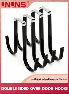 اشتري Double Sided Over The Door Hooks,4 Pcs Space Saving Hooks,Black Metal Sturdy Door Hanger Hook For Hanging Clothes,Heavy Duty Door Hanger For Bathroom/Kitchen/Hanging Towels Bags Hats Coats Keys في الامارات