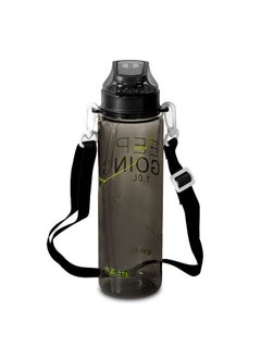 Buy Keep going sports water bottle plastic leak proof unisex for gym office outdoor school with strap 1 l black in Egypt