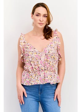 اشتري Women V Neck Sleeveless Floral Printed Tank Top, Pink Combo في الامارات