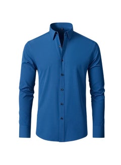 Buy Stretch Non-Iron Anti-Wrinkle Shirt, Men Long Sleeve Button Wrinkle Free Slim Fit Business Shirt Peacock Blue in Saudi Arabia