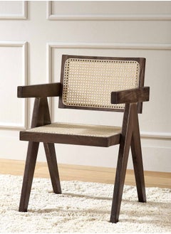 Buy Mid century Modern Accent Chair Solid Wood Frame Armchair with Natural Organic Rattan Cane Perfect for Home Office Living Room and Dining Room in Saudi Arabia