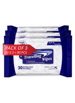 Buy Travelling Wipes - 30's (Pack of 3) - Convenient For Travel,Antibacterial Skin Wipes With Vitamin E, Aloe Vera Gel & Herb Extract 90Wipes in UAE