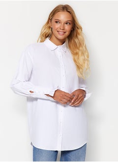 Buy White Ruffle Detail Cotton Woven Shirt TCTAW24TG00016 in Egypt