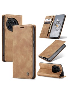 Buy CaseMe One plus 12 Wallet Case Book Folding Flip Folio Case with Magnetic Kickstand Card Slots Protective Cover - Brown in Egypt