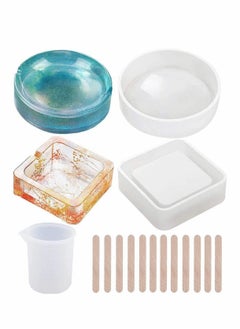 Buy DIY Silicone Mold, Resin Molds, for Ashtray Square and Round Epoxy Resin molds for Jewelry Box, Coaster, including Round, Square Resin Art Molds, Free Measuring Cup and Wood Sticks in UAE