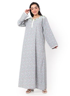 Buy MULTICOLOUR SMALL FLORAL PRINTED AND EMBROIDERD ARABIC KAFTAN JALABIYA DRESS in UAE