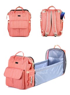 اشتري 3 in 1 Diaper Bag Backpack with Changing Station Portable Baby Bag Foldable Baby Bed Backpack Travel Waterproof Large Travel Bag Pink في السعودية