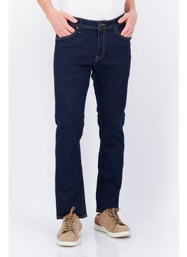 Buy Men Regular Fit Dark Wash Stretchable Denim, Navy in Saudi Arabia