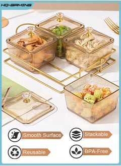 Buy Snack Serving Tray with Lid Nut and Candy Serving Container Set, Plastic Appetizer Platter Storage Organizer Plate Food Display Bowls for Vegetables Candy Fruit Dips (Amber, 4 Cells) in Saudi Arabia