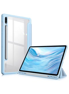 Buy Case Samsung Galaxy Tab S8/S7 (SM X700/X706/T870/T875) Clear Shockproof Back Cover Built-in Pencil Holder Auto Sleep/Wake (Baby Blue) in Egypt