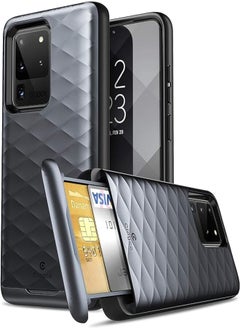 اشتري Galaxy s20 ultra case, clayco [argos series] premium hybrid protective wallet case for samsung galaxy s20 ultra (built-in credit card/id card slot) (black) في مصر