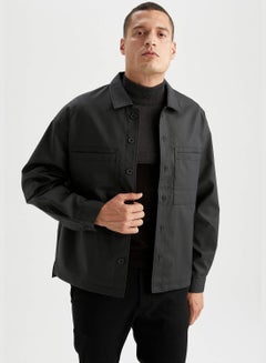 Buy Man Oversize Fit Shirt Neck PU Jacket in Saudi Arabia