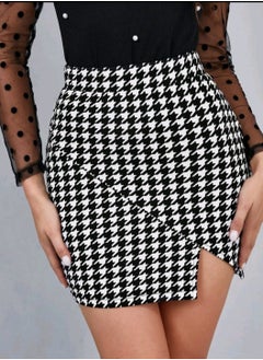 Buy SHEIN Privé Houndstooth Print Asymmetric Hem Skirt in Egypt