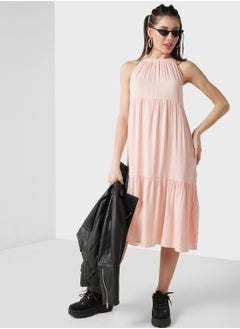 Buy Halter Neck Pleat Detail Dress in UAE