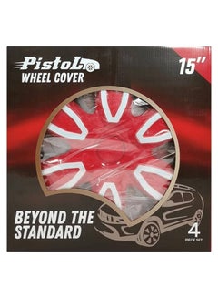 Buy Pistol -WJ5087 WR-15 inch Wheel Cover Kit, 15" Hubcaps Set of 4 Tires Automotive Hub Wheel Cap with Snap-On Retention Rings, Color- Red & White in Saudi Arabia