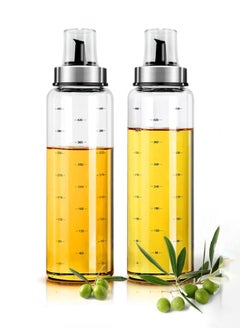 Buy Olive Oil Dispenser Bottle, 500ml Large Capacity Oil and Vinegar Dispenser Glass Oil Jar Borosilicate High Precision Scale with Lid Kitchen Seasoning Bottle Cooking Oil Container (2 Pieces) in UAE