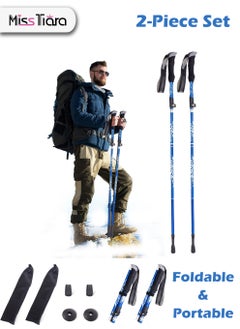 Buy 2 Piece Trekking Poles Set Foldable Trekking Pole Canes Aluminum Alloy Lightweight Telescoping Foldable Trekking Poles Hiking Climbing Walking Sticks Crutches Outdoor Equipment in UAE