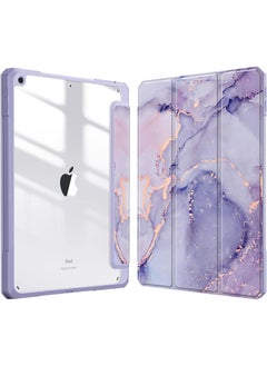 Buy Protective Slim Case for iPad 9th / 8th / 7th Generation (2021/ 2020/ 2019) 10.2 Inch - [Built-in Pencil Holder] Shockproof Cover with Clear Transparent Back Shell, Lilac Marble in UAE