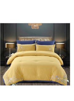 Buy 6 Pieces set King Size Embroidery Warm Cotton Comforter Set with Thickened Fiber Filling, Duvet(220*240 cm) fitted bedsheet(200x200*30cm) in UAE