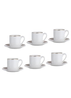 Buy A set of Turkish coffee cups, 6 cups and 6 saucers, made of bright white porcelain in Saudi Arabia