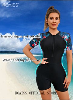 اشتري Women One Piece Swimsuit Color Block Surf Clothes Short Sleeve Swimwear Conservative Beachwear Bathing Suit Sports Suits Jumpsuit في الامارات