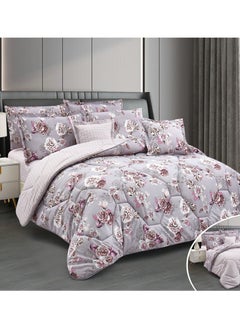 Buy Hours comforter set with soft silky fabric two sides floral print 8 pieces king size in Saudi Arabia