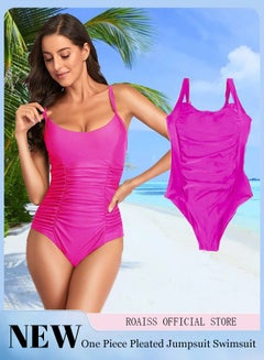 Buy One Piece Women's One Piece Swimsuit Belly Pleated High Stretch Adjustable Straps Swimsuit in UAE