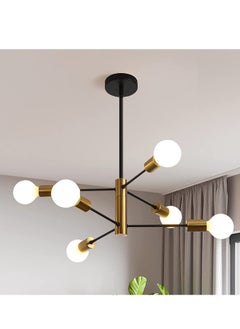 اشتري Modern Sputnik Chandelier 6 Light Fixture Height Adjustable Mid Century Ceiling Chandelier Plating Finished Black and Gold Chandelier for Living Room Dining Bedroom Kitchen Foyer (Bulbs NOT Included) في السعودية