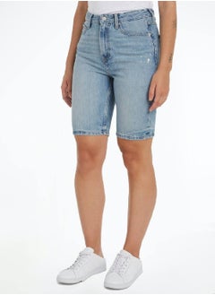 Buy Women's High Rise Slim Distressed Denim Shorts -  Rigid denim, Grey in UAE