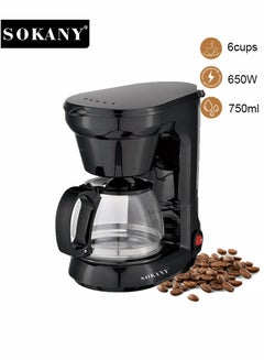 Buy 6 Cup Electric Coffee Maker for Drip Coffee and Espresso with Glass Carafe,Coffee Machine 650W 750ml  CM102,Black in Saudi Arabia