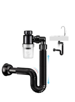 Buy Bathroom Sink Drain Kit Sink Drain Pipe, with Flexible Expandable P-Trap Sink Drain Pipe Tube, Suitable for Bathroom Sink, Kitchen Sink, Garbage Disposal & Shampoo Bowls in Saudi Arabia