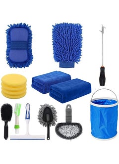 Buy Car Wash Cleaning Tools Kit Car Detailing Set with Bag Collapsible Bucket Wash Mitt Sponge Towels Tire Brush Window Scraper Duster Complete Interior Car Care Kit in Saudi Arabia