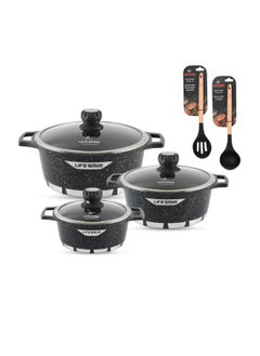 Buy Cookware Set 8 pieces - Pots set Oven Safe, Granite Non Stick Coating 100% PFOA FREE, Die Cast aluminum Cooking Set include Casseroles And Silicone Utensils|16/20/24CM| in UAE