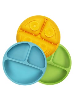 اشتري 3 Pcs Divided Unbreakable Silicone Baby and Toddler Plates Dishwasher and Microwave Safe في الامارات