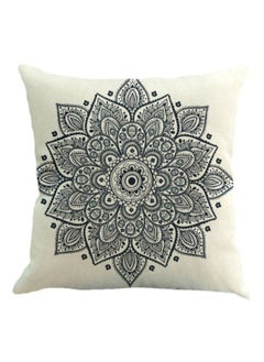 Buy Floral Printed Pillow Cover Linen White/Black in UAE