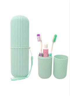 اشتري Portable Plastic Toothbrush Toothpaste Cup Case,Portable Travel Toothbrush Toothpaste Storage Box Holder Container for Travel (Green) في السعودية