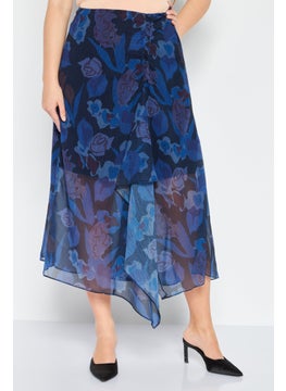 اشتري Women Floral Print Midi Skirt, Navy Blue في الامارات