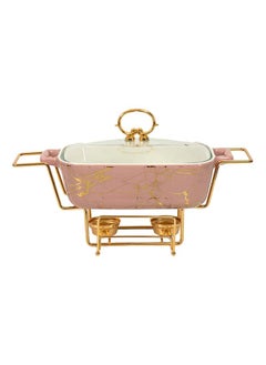 Buy Sana Porcelain Rectangular Casserole with Warmer, Pink - 30.5 cm in UAE