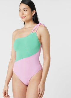 Buy Color Block One Shoulder Swimsuit in UAE