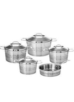 Buy Dania cookware set of 9 pieces, stainless steel, with an inscription in the middle in Saudi Arabia