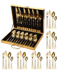 Buy 24 Piece Gold Silverware Set with Wooden Gift Box in UAE