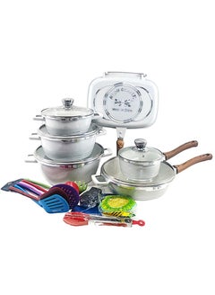 Buy Cookware Set 23 Piece Nonstick Granite Cookware Set Cooking Pots and Pans Cookware Set White in UAE