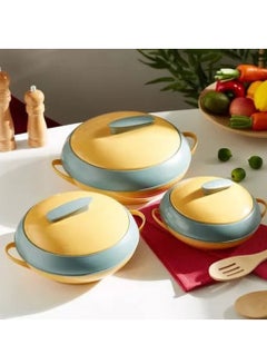 Buy 3-Piece Plastic Food Warmer Set Yellow/Green in Saudi Arabia