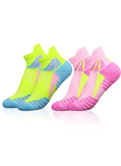 اشتري 2 Pairs Running Socks for Women, Anti-Blister & Sweat-Wicking, Trainer, Light Weight, Athletic, breathable anti blister soft and light weight, Rose Pink, Fluorescent Green(UK(4-7)/EU(35-40)) في الامارات