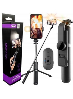 Buy Wireless Bluetooth Q02s Selfie Stick Tripod with Remote Extendable Tripod with LED Light Detachable for iPhone Android Smartphone in UAE